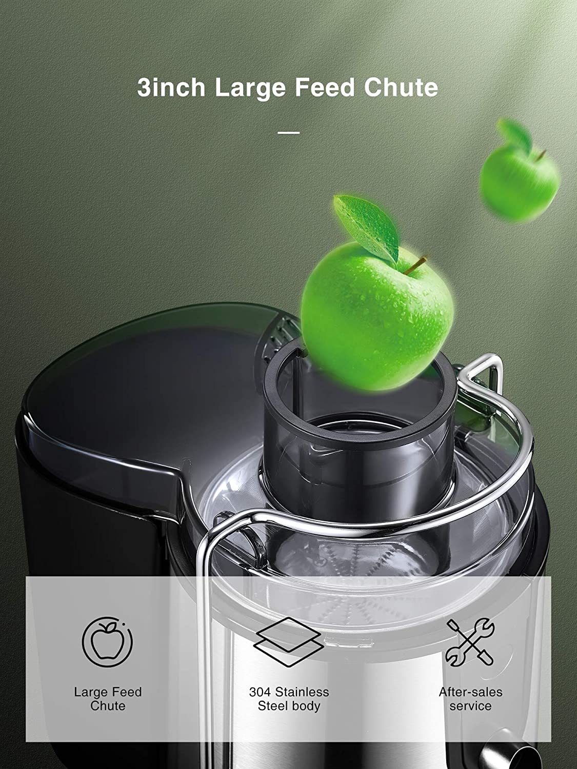 Aicook | Centrifugal Juicer Machine, Juice Extractor, 3''Wide Mouth Juicer with 2 Speeds for Fruits and Vegs, Anti-drip, Stainless Steel & BPA Free