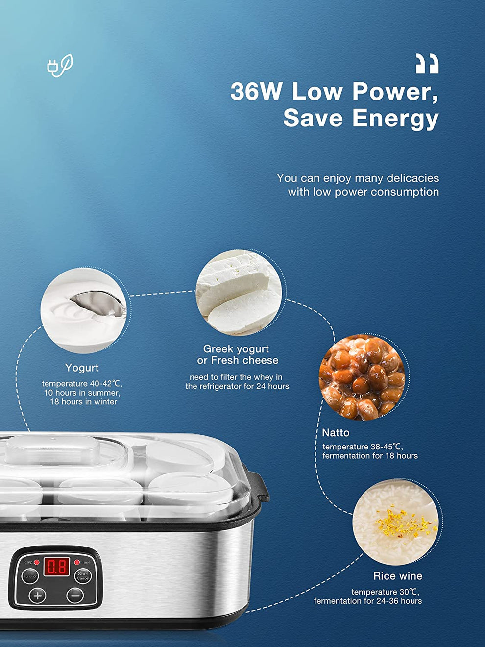 AICOK Yogurt Maker, Electric Yogurt Maker with 8 * 180ml Glass Jars an