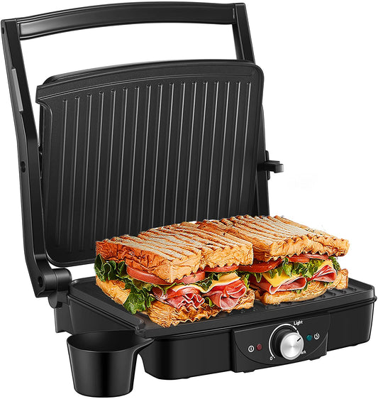 DEIK Electric Table Grill for Double-Sided 2000 W, Contact Grill 180 Degree Opening, Electric Grill for Panini, Toasts, Steak, Vegetables, Sandwich, Adjustable Temperature Controller