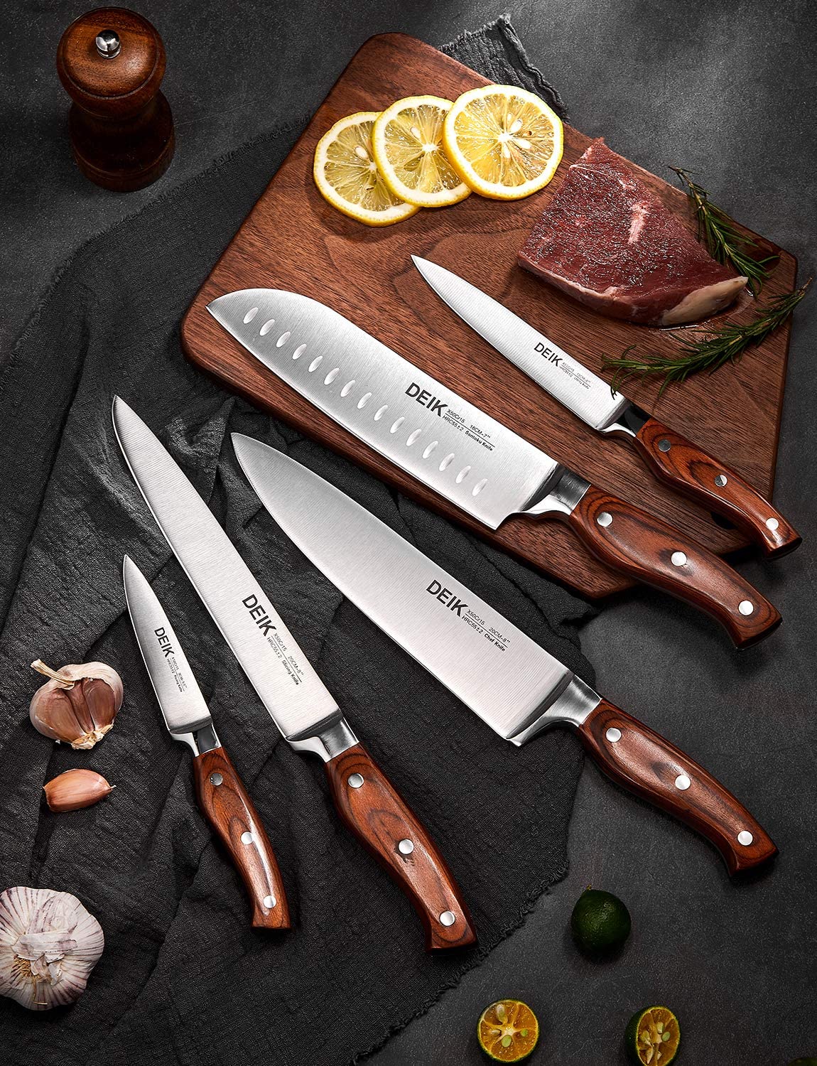 Deik | Knife Set, High Carbon Stainless Steel Kitchen Knife Set 16PCS, Super Sharp Cutlery Knife with Carving Fork and Serrated Steak Knives