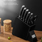 Damascus knife block set, 7 pieces, knife block with wooden block, knife and scissors made of rust-proof damask