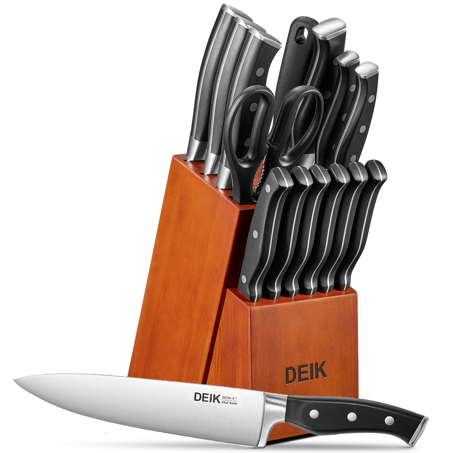 Deik Knife Sets, 15 Pieces German Stainless Steel Kitchen Knife Block Sets