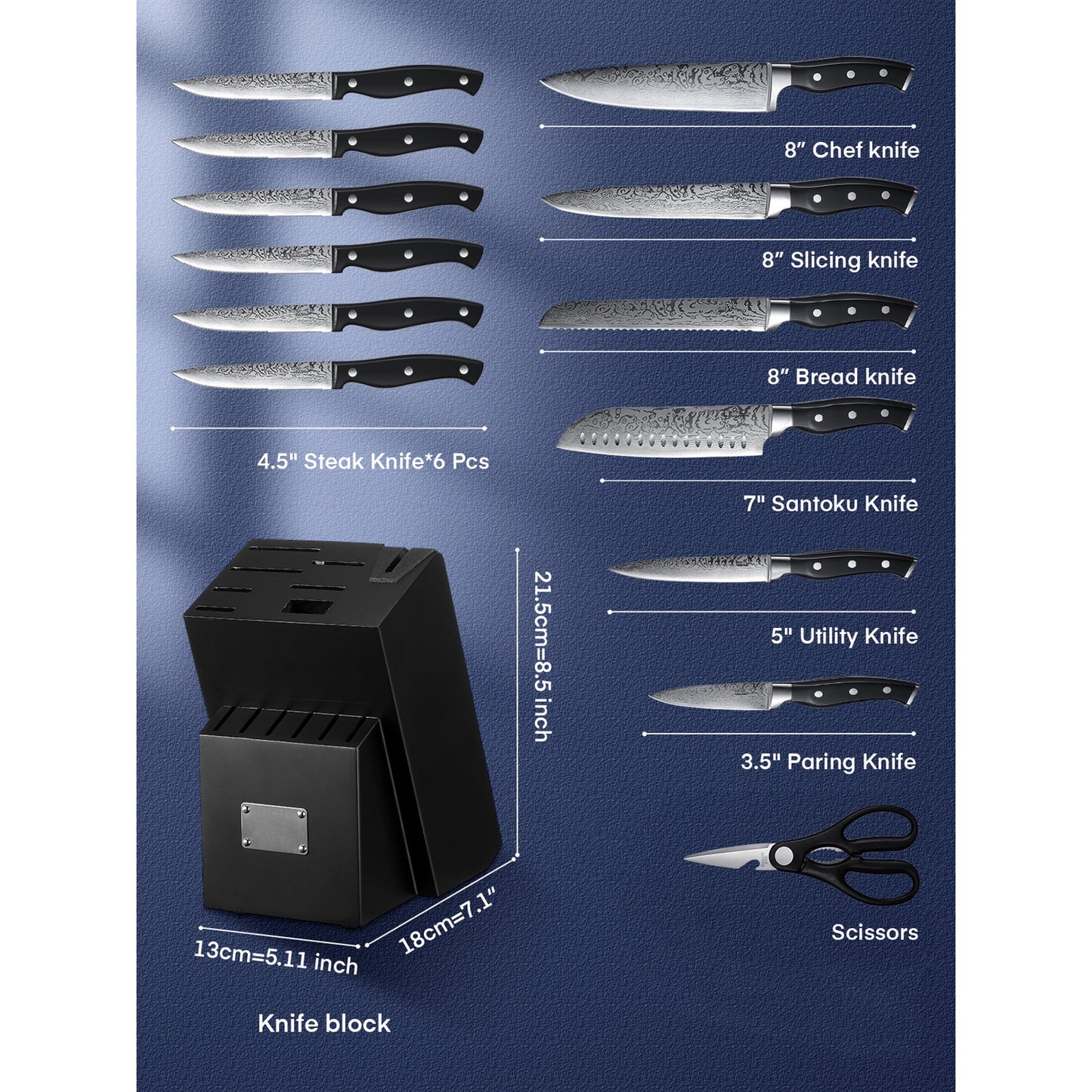 Knife Set 14 Pieces with Built-in Sharpener, Black