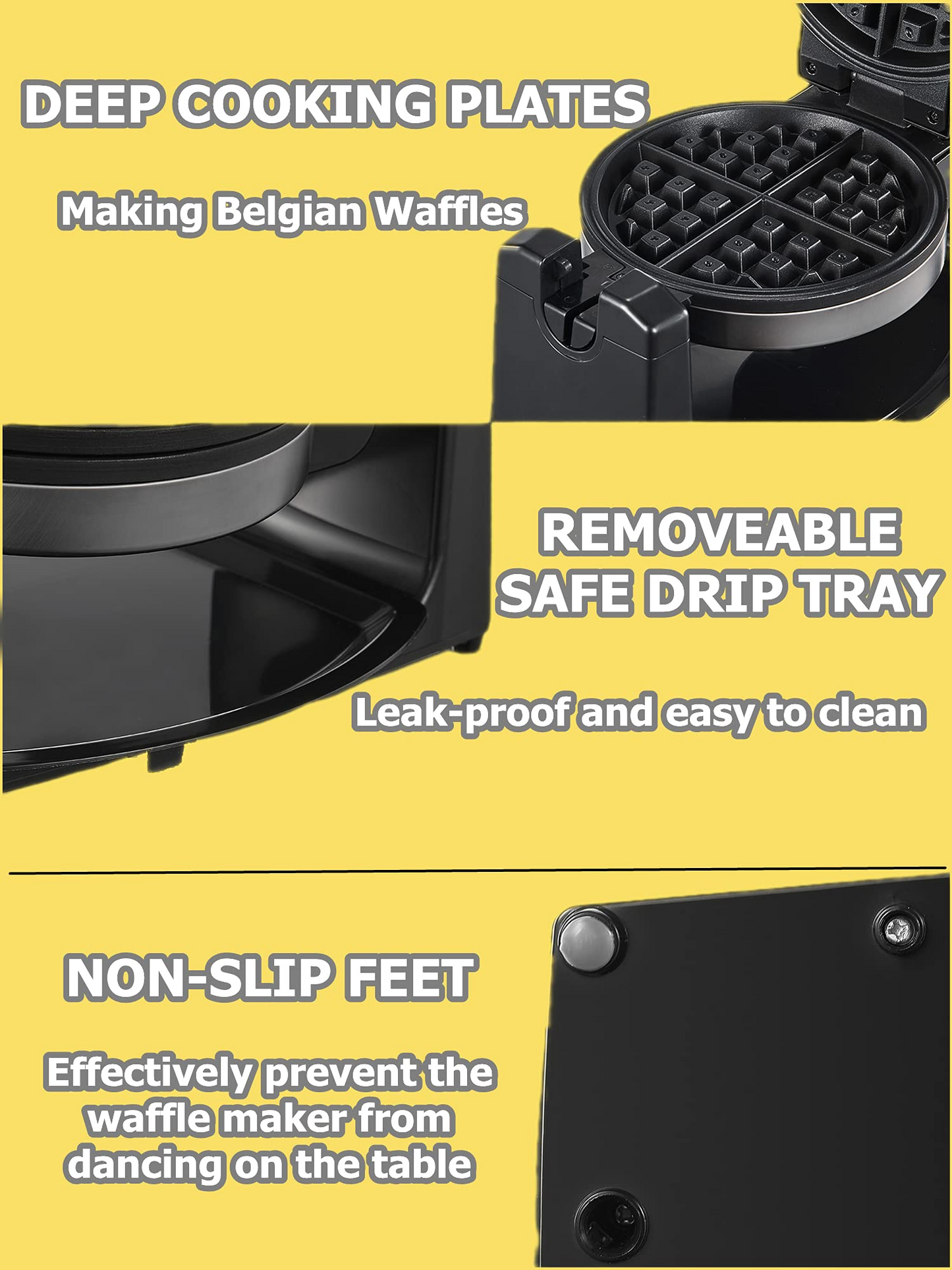 AICOOK | Classic Rotating NonStick Belgian Waffle Maker, 1100W Browning Control, Removeable Drip Tray for Easy Clean Up, Browning Control, Stainless Steel