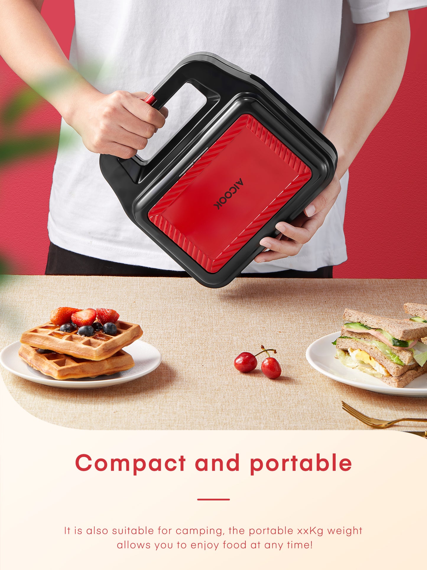 AICOOK Waffle Maker 3 in 1, Sandwich Maker with 3 Detachable Non-Stick Plates