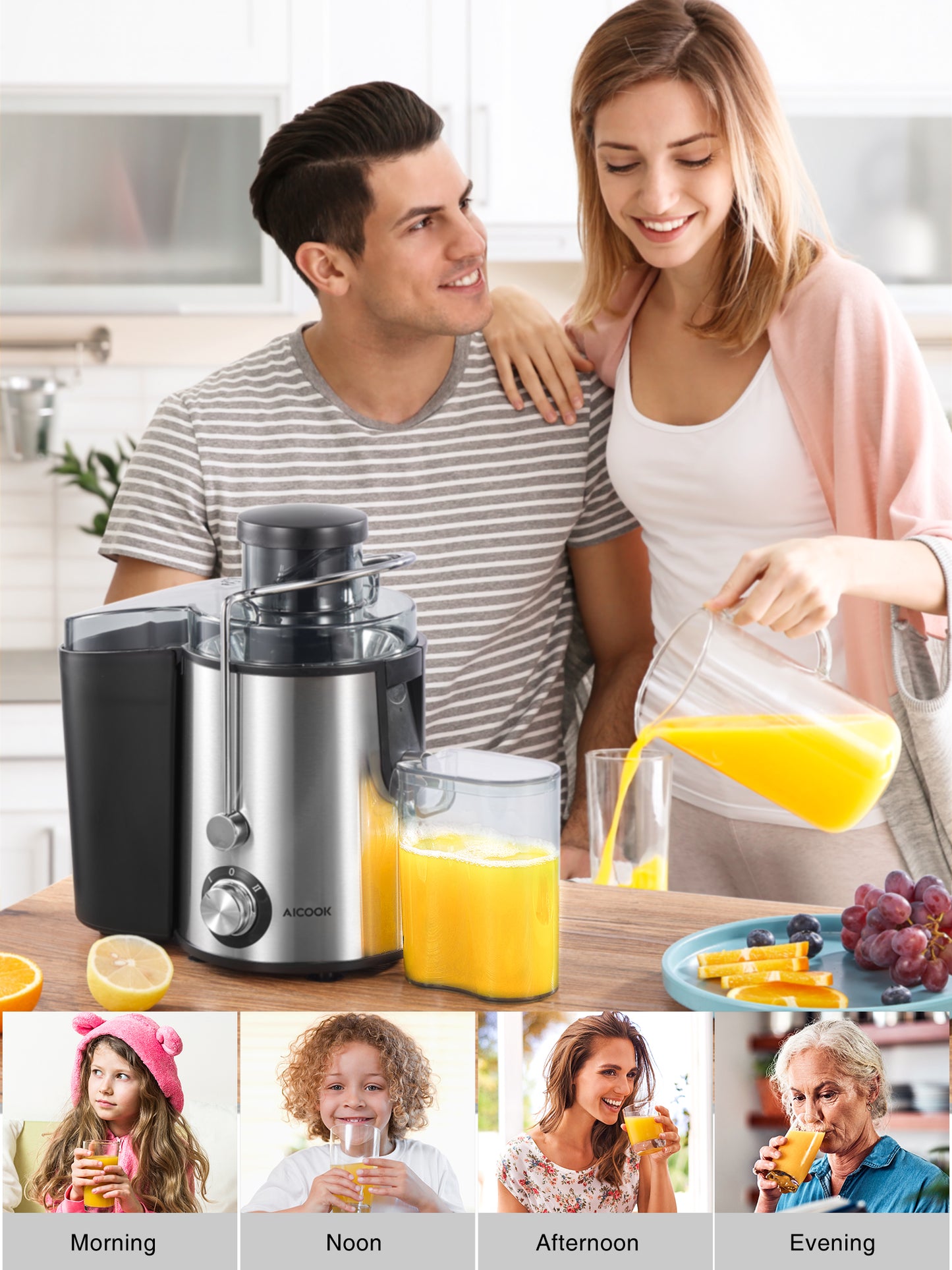 Juicer, Upgraded Juicer Machines with 3'' Wide Mouth for Whole Fruits and Vegetables, Stainless Steel Compact Centrifugal Juicer Extractor Easy to Clean with Anti-Drip & BPA-Free, Recipe & Brush