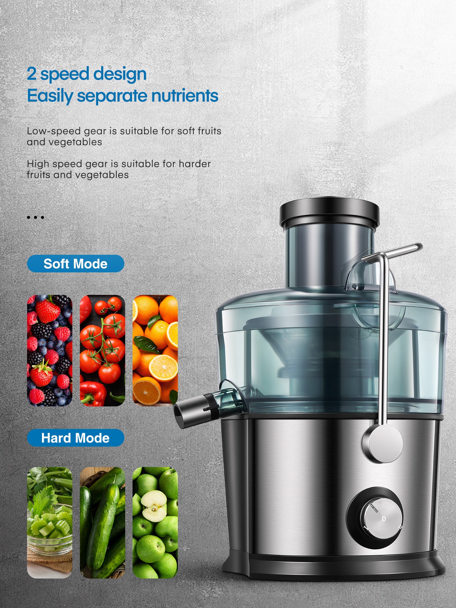 Juicer Machines Vegetable and Fruit, 3'' Wide Mouth Juice Extractor, Easy  to Clean, No-Drip & No-Slip Design, Sliver 