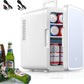 10 Liter/11 Can Mini Fridge with 3-Mode Led Adjustable & Mirror Design for Skin Care Cosmetic Makeup, 110V AC/12V DC Cooler & Warmer Small Refrigerator Perfect for Bedroom Dorm Car Office Desk, Whitea