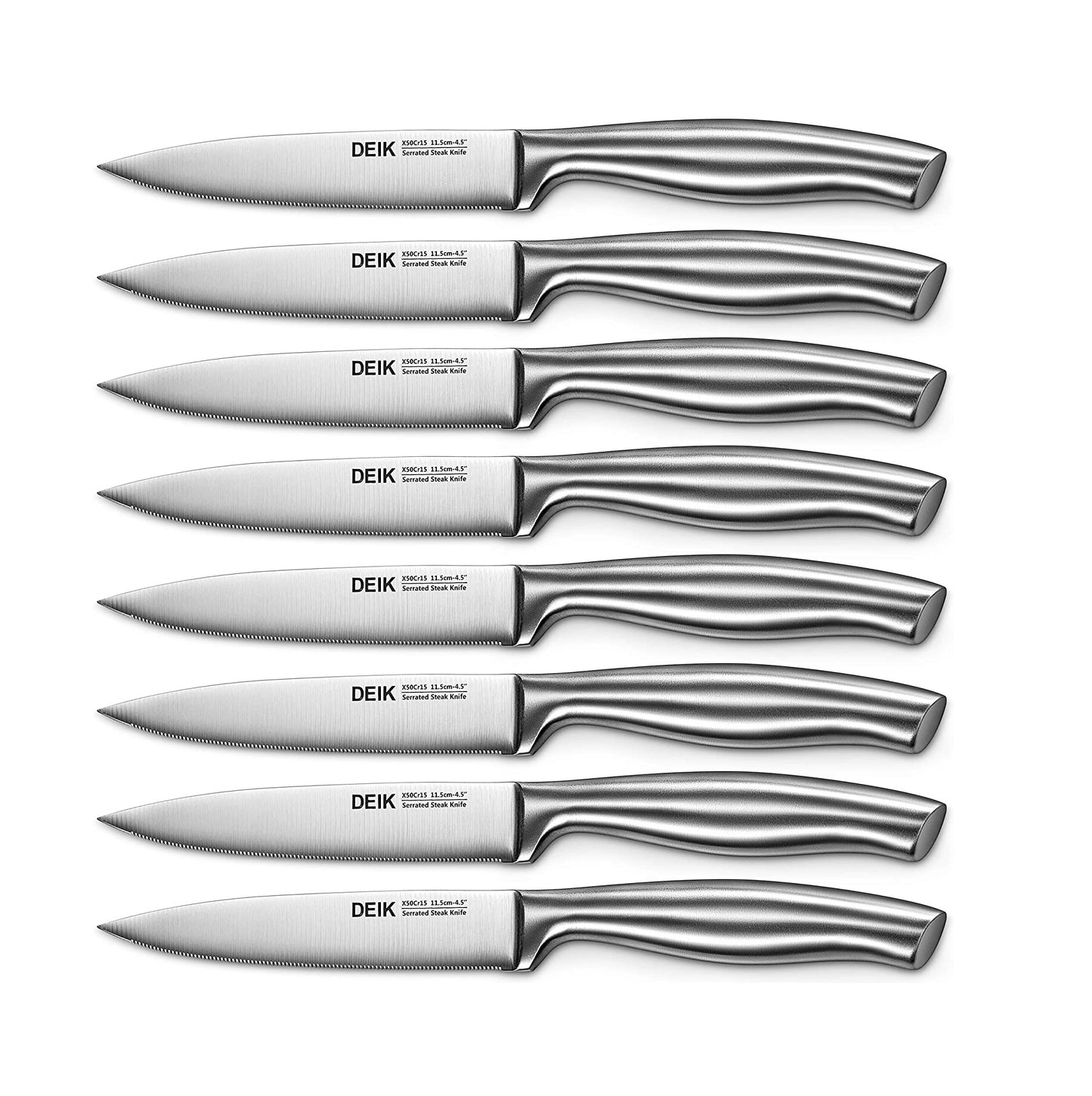 Deik Steak Knives, Serreated Steak Knife Set of 8, Black Stainless Steel  Table Knife Set