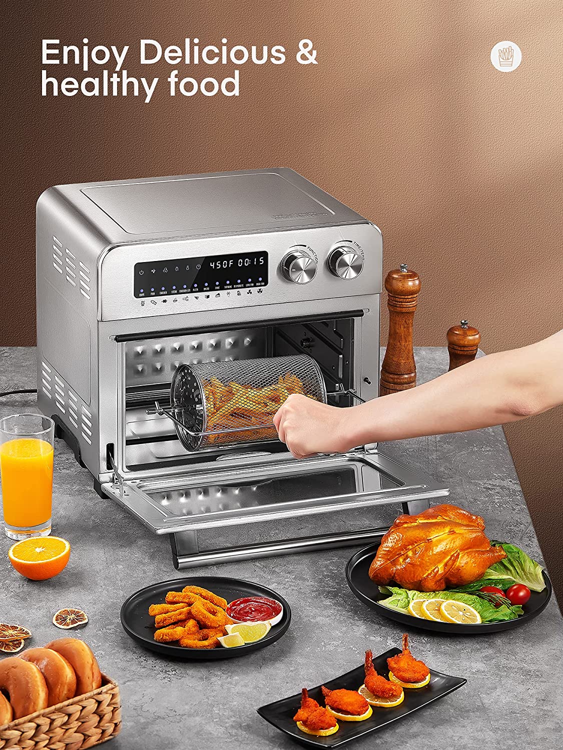 MOOSOO 10-in-1 Air Fryer Toaster Oven, 24 Quart/6 Slices Large Air