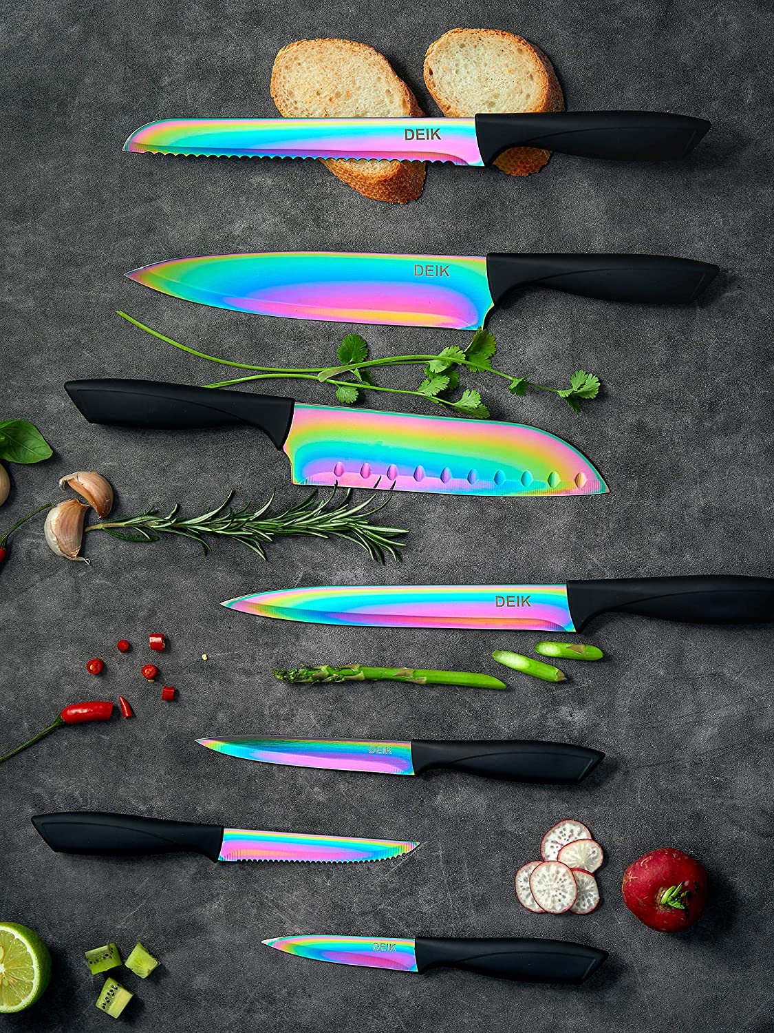 Aiheal Knife Set, 16 Pieces High Carbon Stainless Steel Rainbow