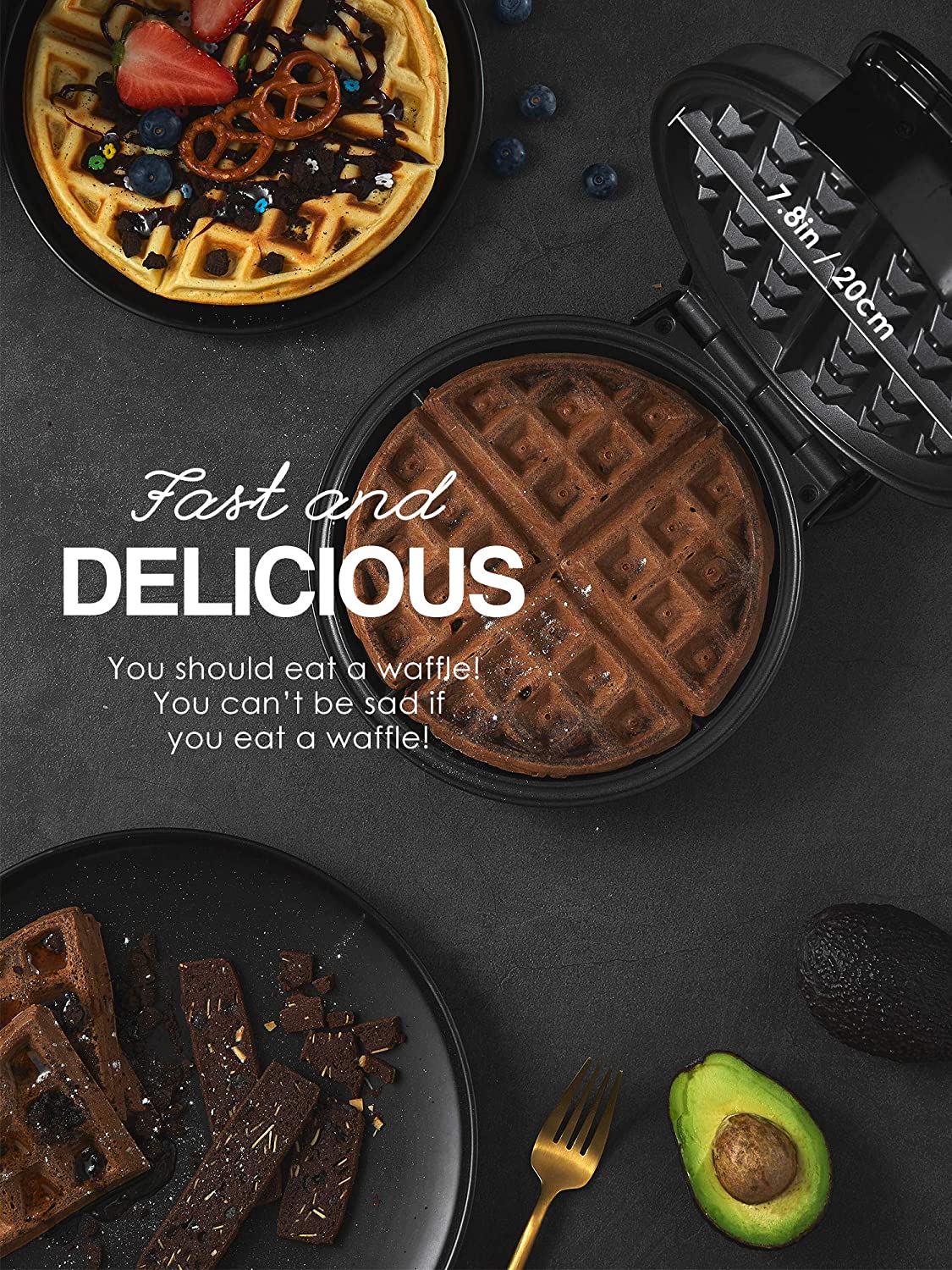 AICOOK | Waffle Maker Iron, Belgian Medium Waffle Iron, Stainless Steel, Adjustable Temperature Dial, Nonstick Plates & Cool Touch Handle, Contains Recipe 