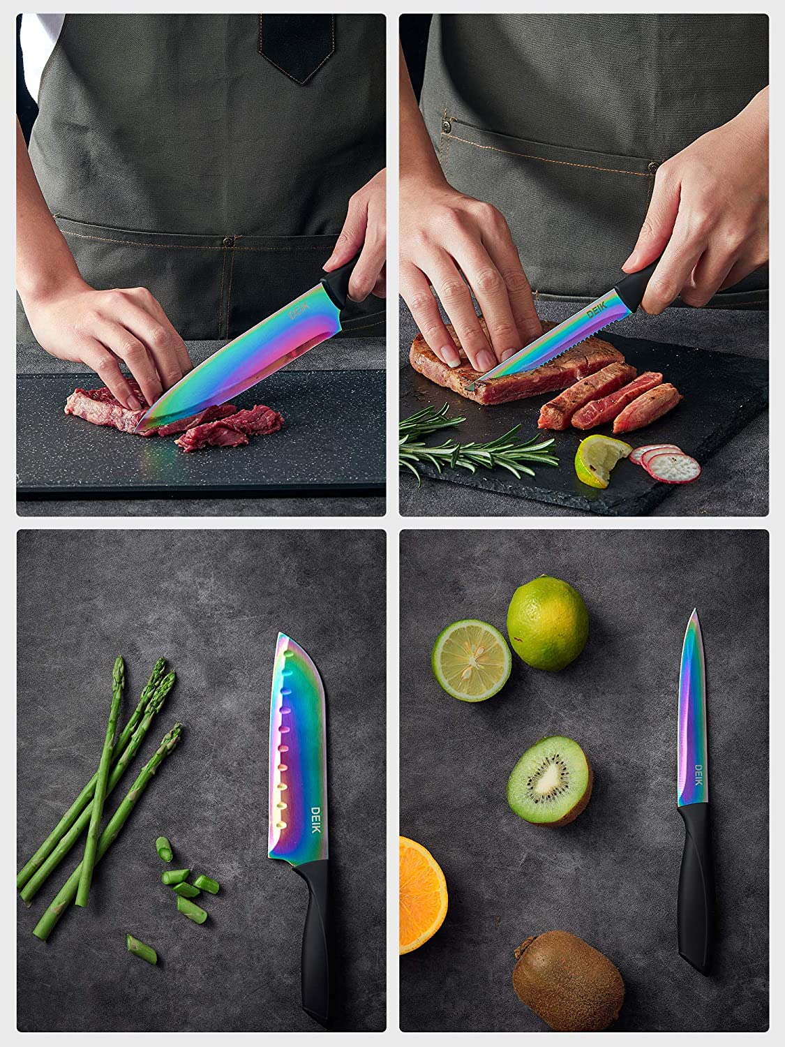 Aiheal Knife Set, 16 Pieces High Carbon Stainless Steel Rainbow Color