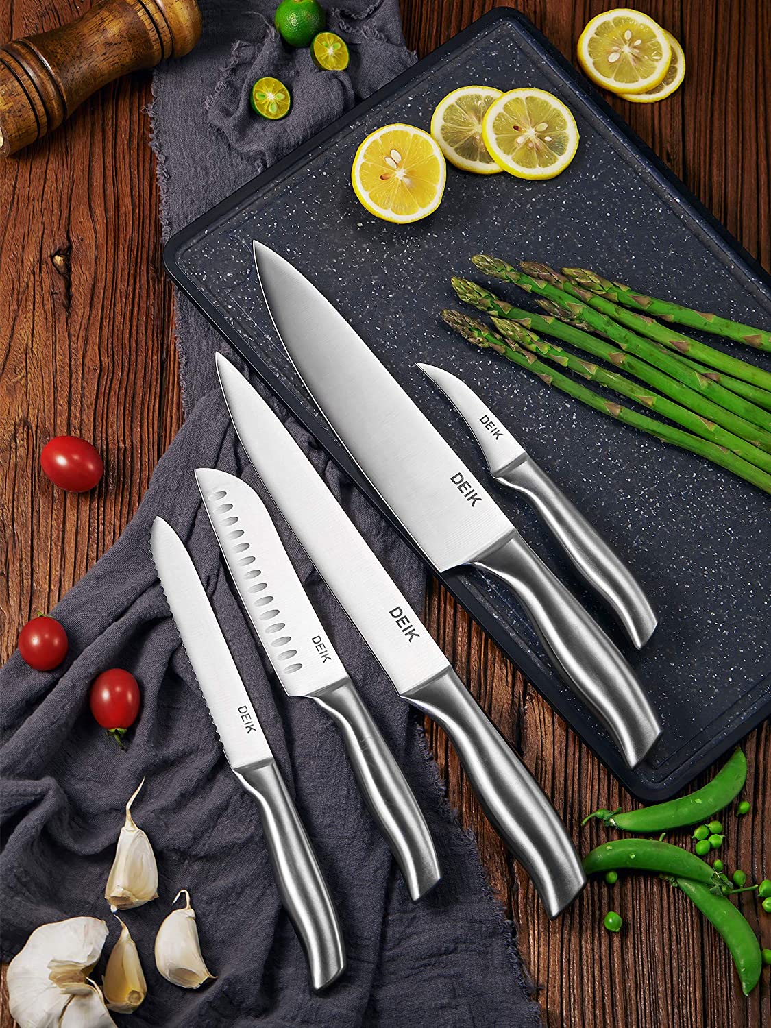 Deik Knife Set, 16-Piece Kitchen Knife Set with Wood Block, Manual Sharpening for Chef Knife Set, Stainless Steel Hollow Handle Block Set, Terrific Gift For a Family