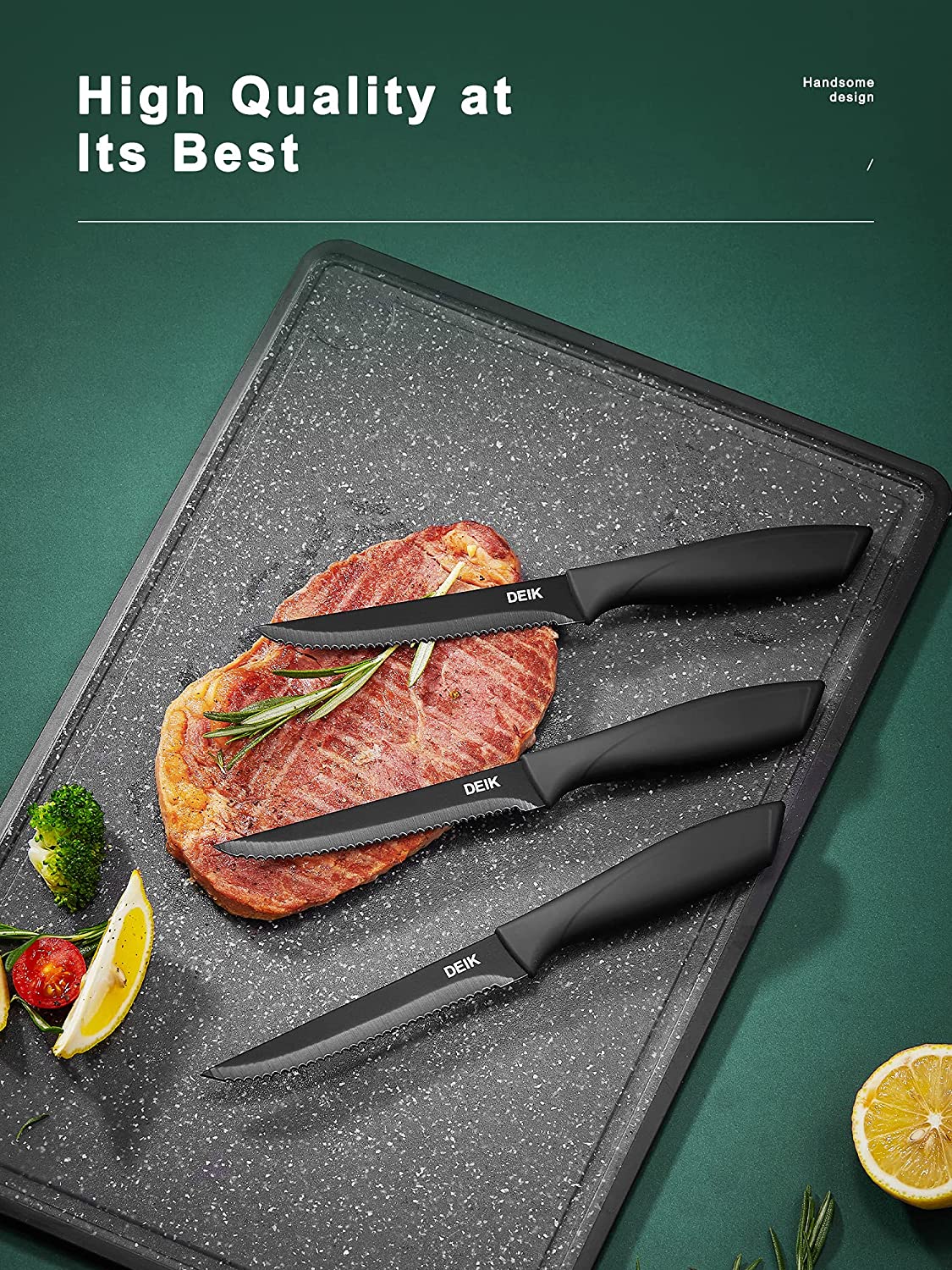 Deik | Steak Knives, Steak Knives Set of 8, Premium Stainless Steel Steak Knife Set, Super Sharp Serrated Steak Knife with Gift Box, BO Oxidation for Anti-rusting and Sharp
