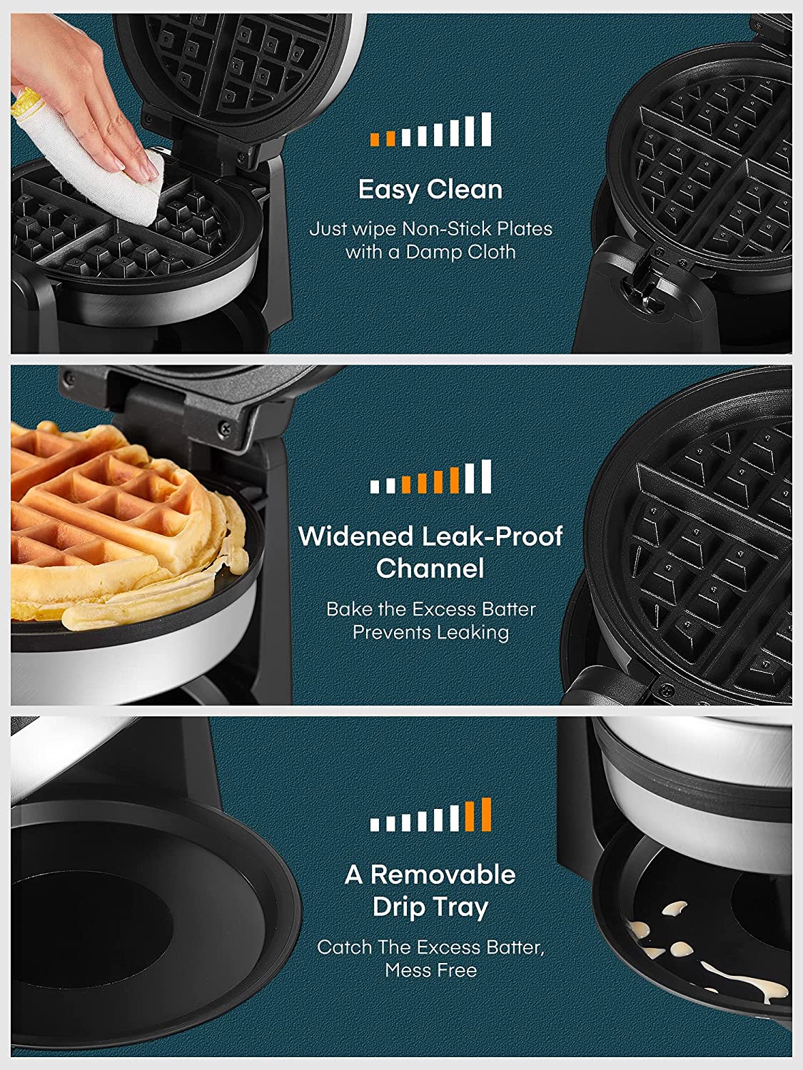 AICOOK 180° Flip Belgian Double Waffle Maker, Waffle Iron 8-Slice