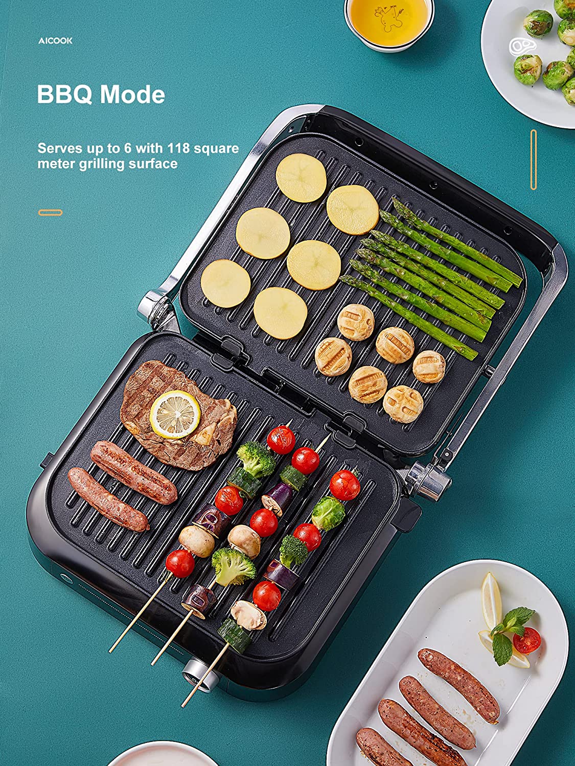 Contact Grill, Intelligent Electric Grill 2100 W