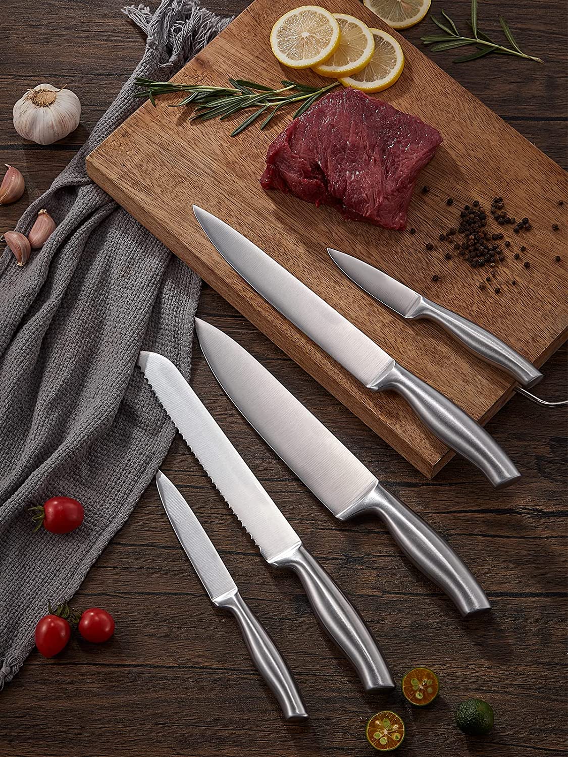 DEIK Knife Block, Professional Knife Set, 16 Pieces, Stainless Steel Chef's Knife Set with Wooden Block