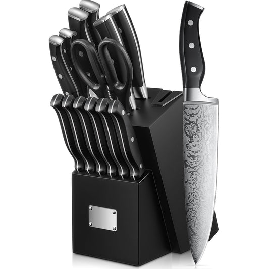 Knife Set 14 Pieces with Built-in Sharpener, Black