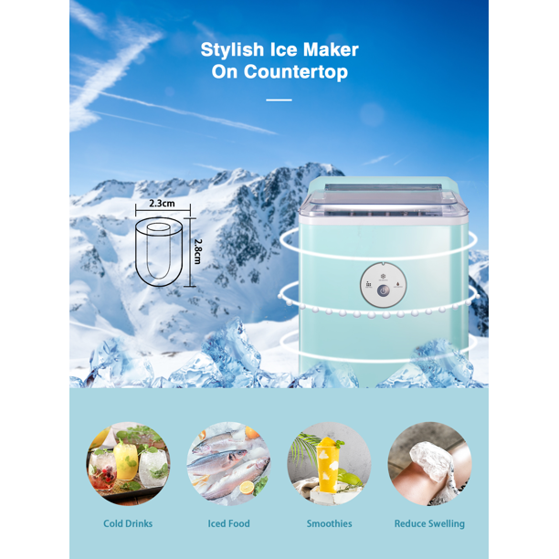 AICOOK | Ice Maker Countertop, 28 lbs. Ice in 24 Hrs, 9 Ice Cubes Ready in 5 Minutes, Portable Ice Maker Machine 2L with LED Display Perfect for Parties Mixed Drinks, Ice Scoop and Basket