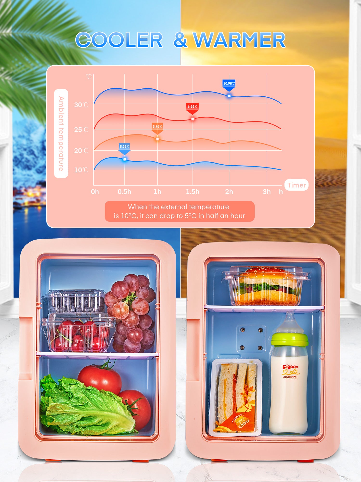 Mini Fridge 10L Portable Mirrored Beauty Cooler Warmer for Bedroom