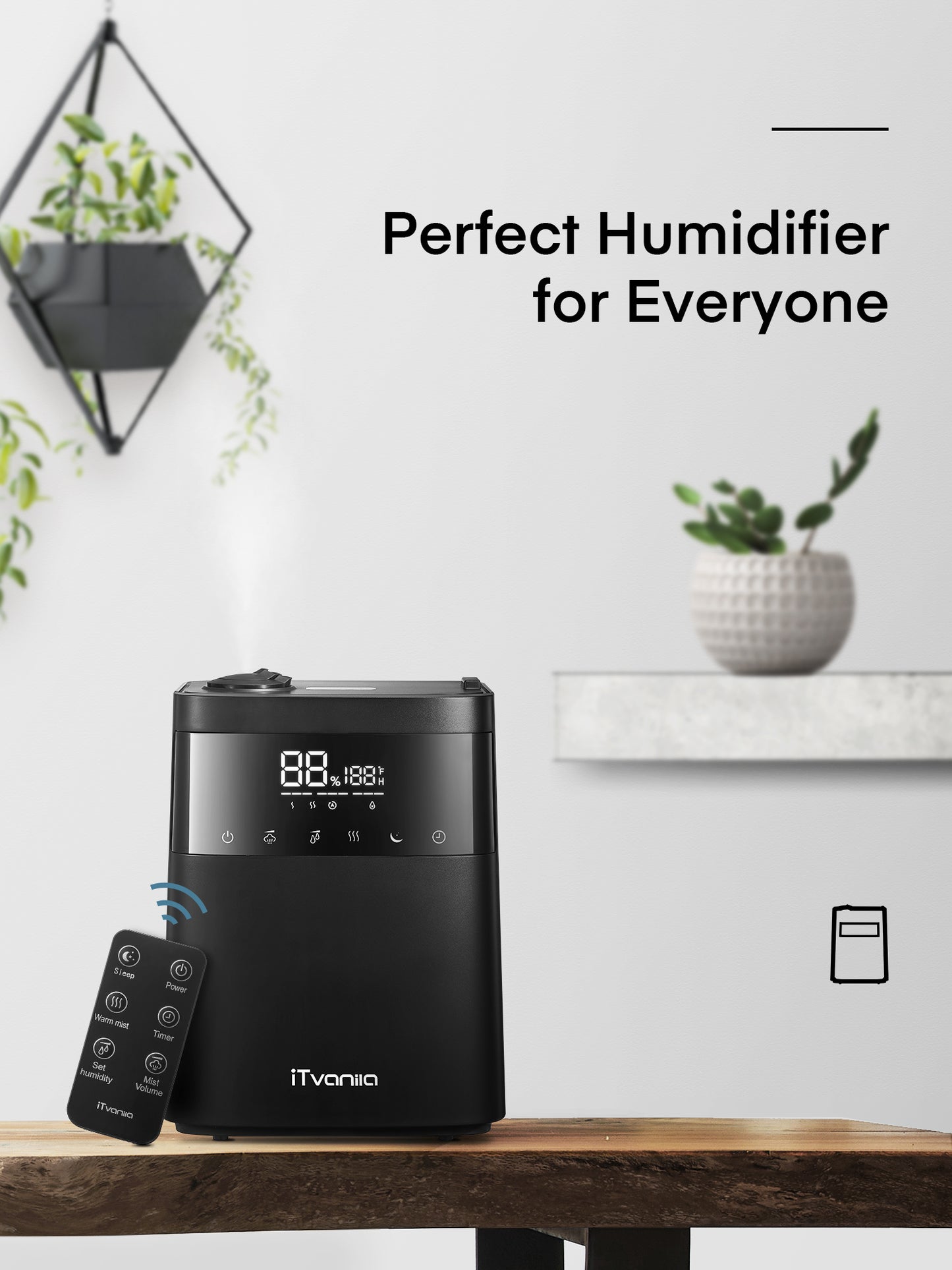 iTvanila  Humidifier, 5.5L Top Fill, Warm and Cool Mist Humidifiers for Bedroom with LED Touch Display, Customized Humidity, Sleep Mode, 12H Timer, for Bedroom, Living Room, Office and Baby Room