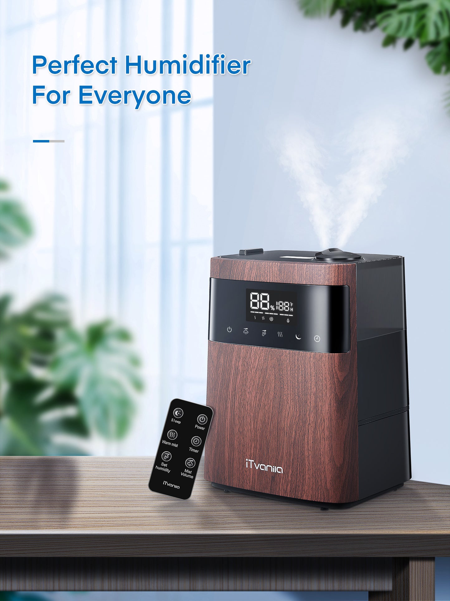 iTvanila Humidifiers for Bedroom Large Room, 5.5L Top Fill Cool and Warm Mist Humidifier for Families Plants with Essential Oil Built-in Humidity Sensor, Humidifiers with Timer Setting Last up t