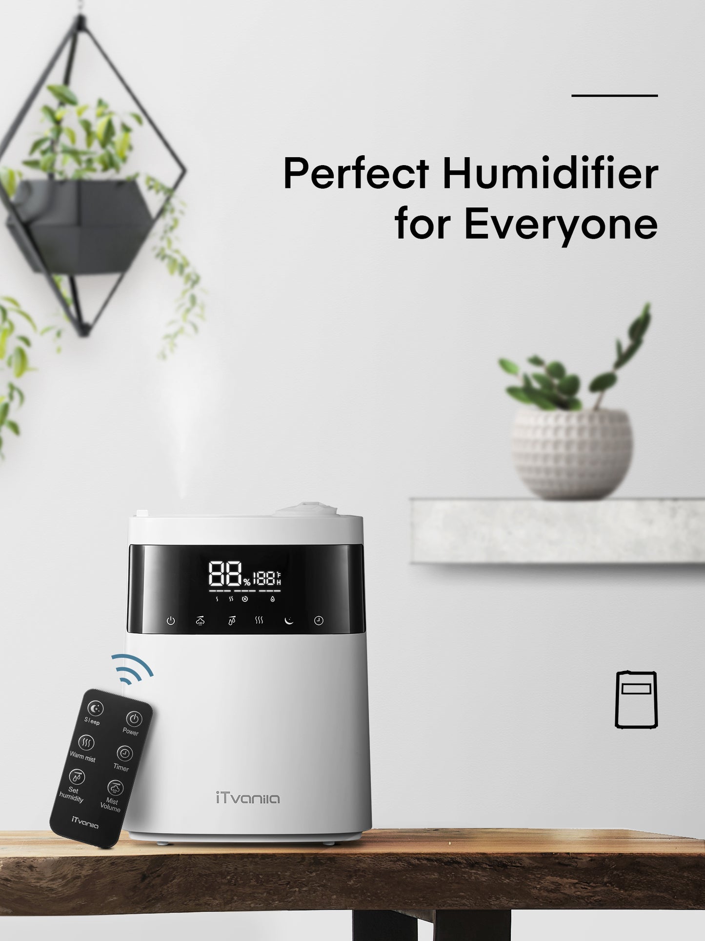 iTvanila Humidifiers for Bedroom Large Room, 5.5L Top Fill Cool and Warm Mist Humidifier for Families Plants with Essential Oil Built-in Humidity Sensor, Humidifiers with Timer Setting Last up to 55 Hours for Baby Room and Office White
