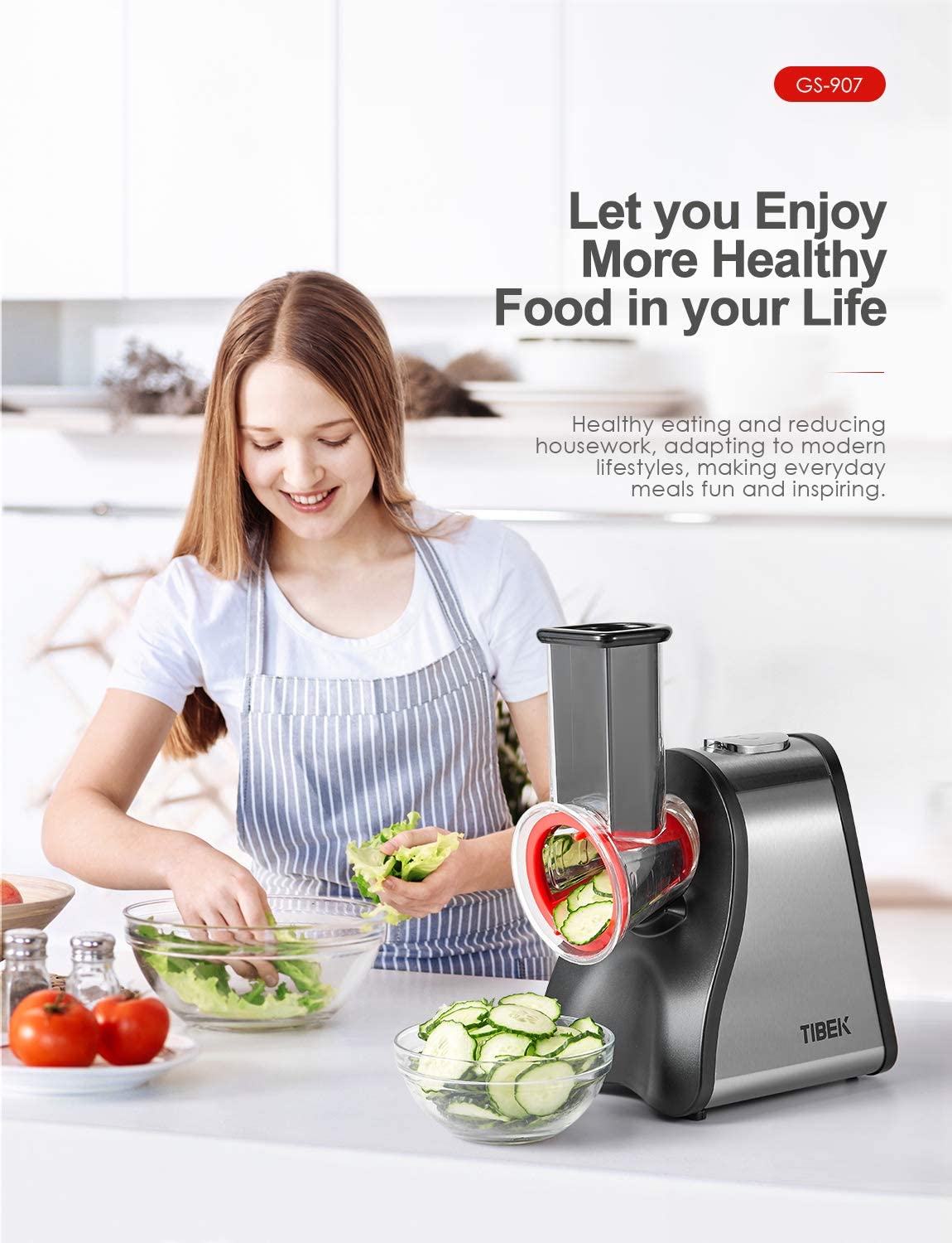 Electric Cheese Grater Shredder, Electric Vegetable Slicer Professional  Salad Shooter for Home Kitchen Use, One-Touch Easy Control – AICOOK