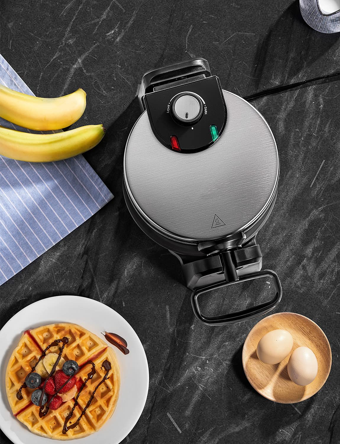 AICOOK | Classic Rotating Belgian Waffle Maker, 180° Flip Waffle Iron for Perfect 1" Thick Waffles, PFOA Free Nonstick Plates & Removable Drip Tray for Easy Clean Up, 1200W Browning Control, Stainless Steel