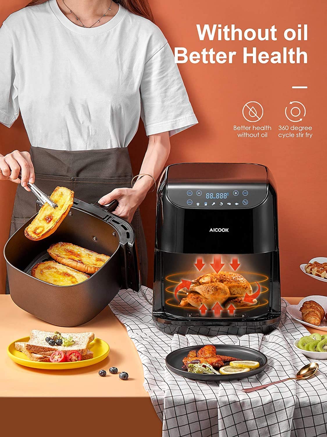 Air Fryer 1700W 5.5L with Digital Display Adjustable Temperature