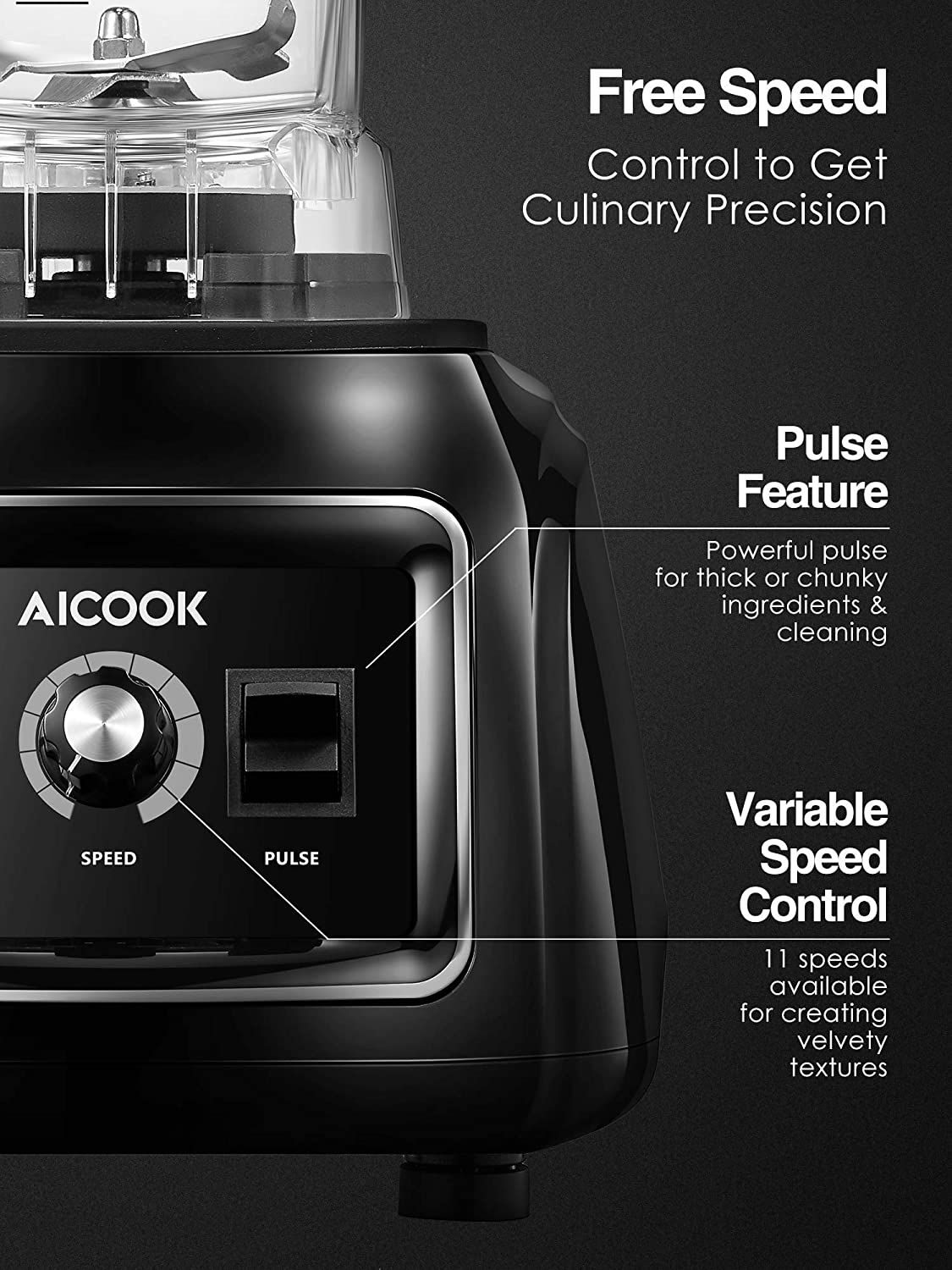 Professional Countertop Blender, AICOOK 1800W Smoothie Maker Blender for Kitchen 11-Speed Control Food Processor Blender for Shakes, Free Speed