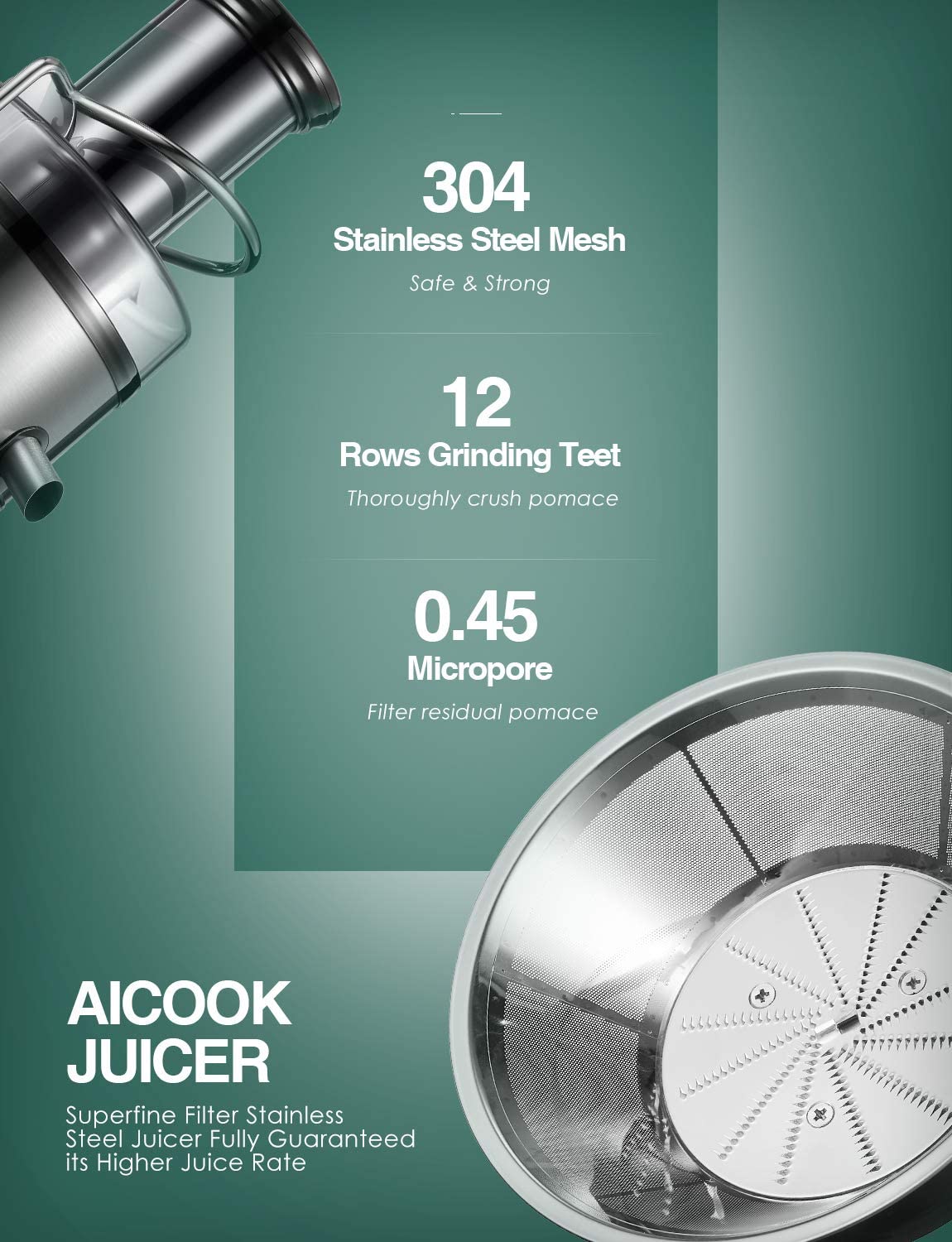 Aicook | Centrifugal Juicer Machines, 800W Juice and Vegetable Extractor 5-Speed Touch Screen, 3.1'' Big Mouth, Quiet Motor, Non-Slip Feet