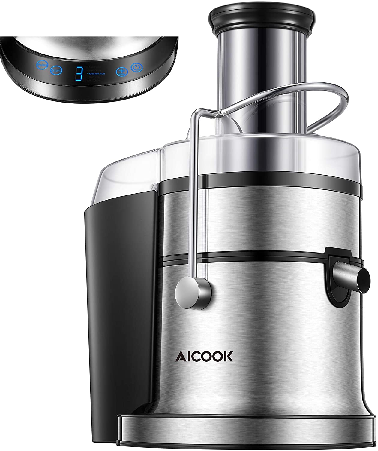AICOOK | Centrifugal Juicer, 800W Juice Extractor with 5 Settings, Wide Mouth 3" Feed Chute for Whole Fruit Vegetable Juicing Machine, Easy Clean and Assemble, Anti-Drip