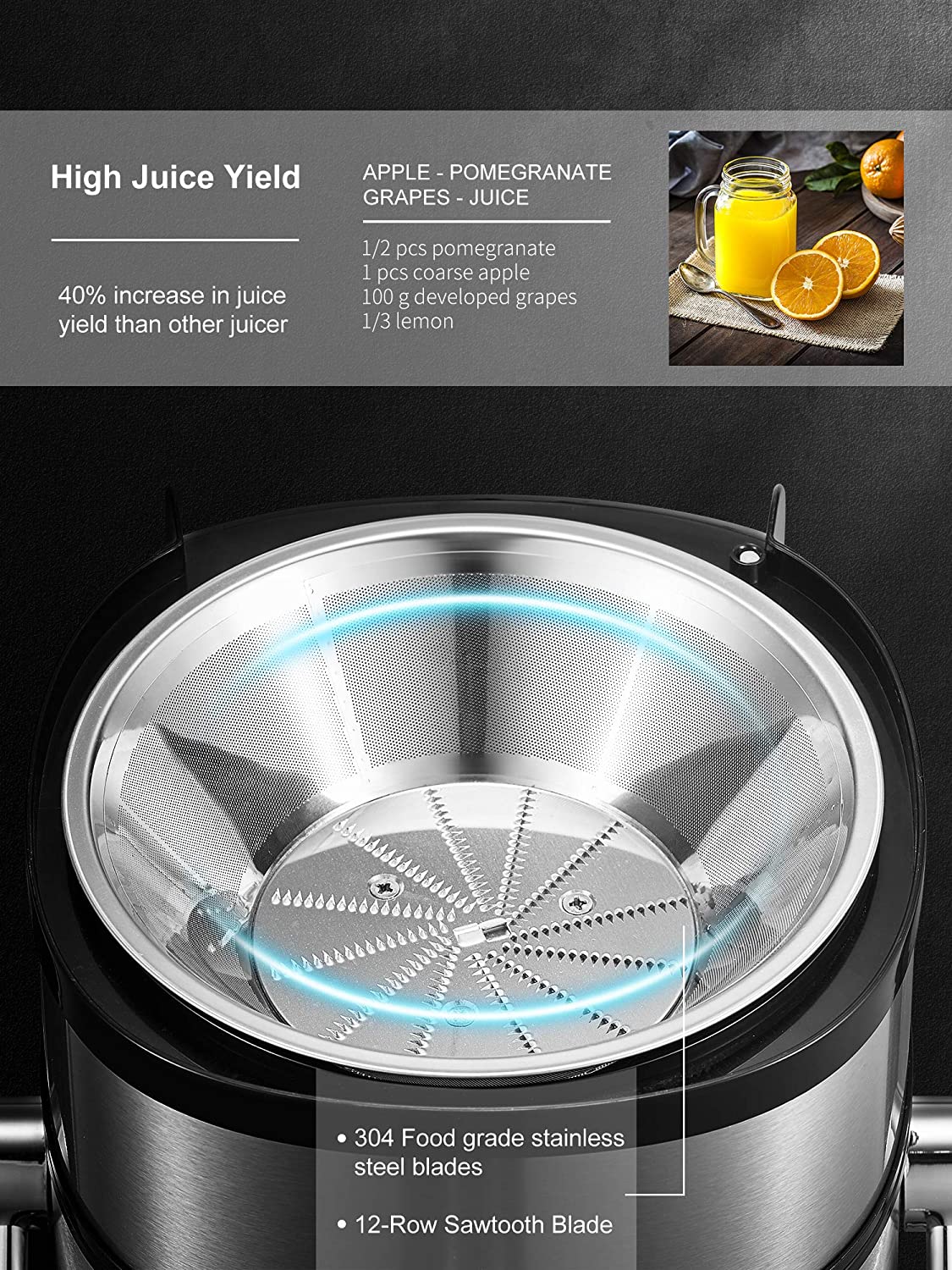 AICOOK | Centrifugal Juicer, 800W Juice Extractor with 5 Settings, Wide Mouth 3" Feed Chute for Whole Fruit Vegetable Juicing Machine, Easy Clean and Assemble, Anti-Drip, Gigh Juice Yield