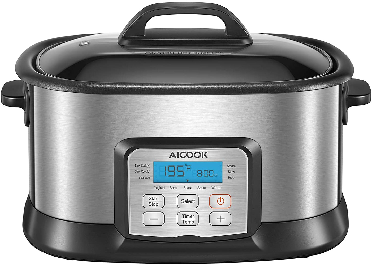 AICOOK |  Slow Cooker 6 Quart, Programmable Multi-Cooker 10-in-1 Multi-Use Steamer Food Warmer Yogurt Maker, 1500W