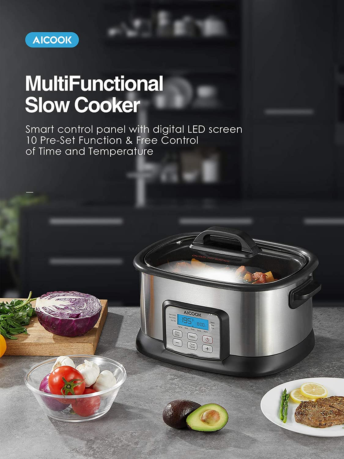 BRAND NEW AICOOK Slow Cooker Air Fryer Combo, 12 in 1 Multifunctional  Cooker, 6.5 Qt Programmable Slow Cooker for Sale in Downey, CA - OfferUp