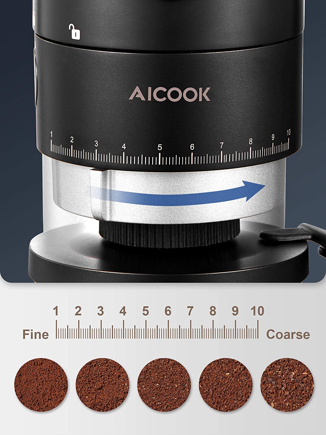 Aicook Burr Coffee Grinder, Black Matte, 2021