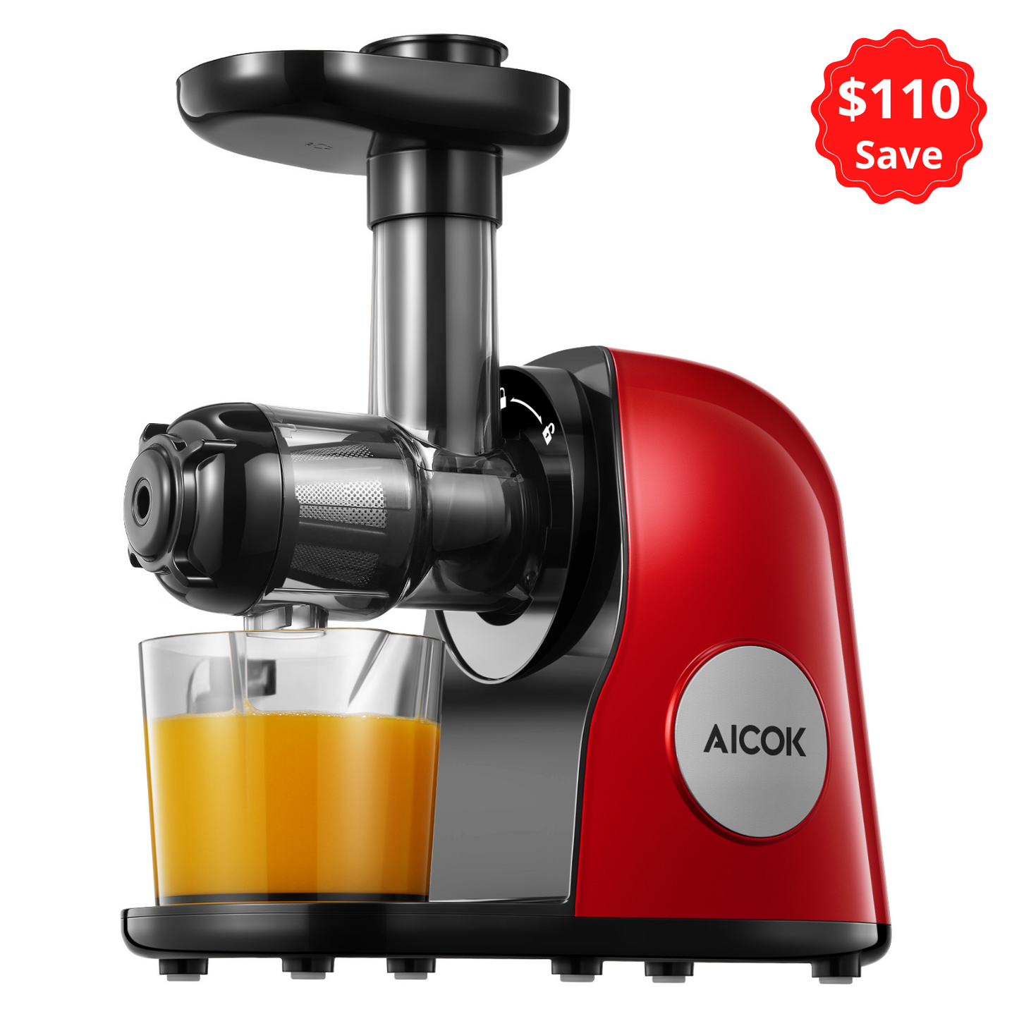 AICOK Slow Masticating juicer Extractor, Cold Press Juicer Machine, Quiet Motor, Reverse Function, with Juice Jug & Brush for Cleaning, Hot Red