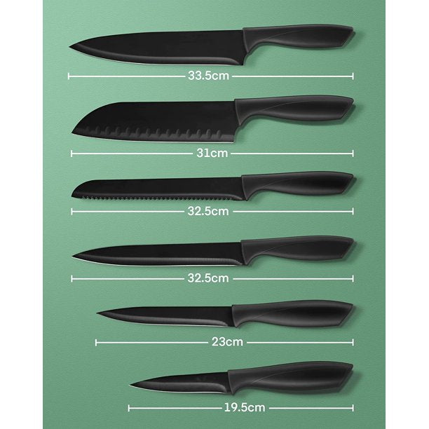DEIK Knife Set, Deik Kitchen Knives, 6 PCS BO Oxidation Black Kitchen Knife Set, Knife Boxed Set with PP Ergonomic Handle