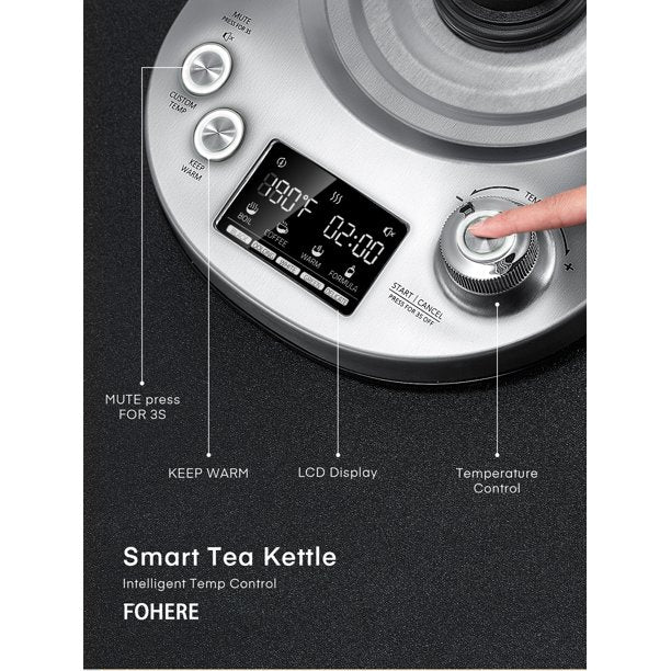Electric Tea Kettle, Electric Kettle Temperature Control with 9 Presets, 2Hr Keep Warm, Removable Tea Infuser, Stainless Steel Glass Boiler, BPA Free, 1.7L