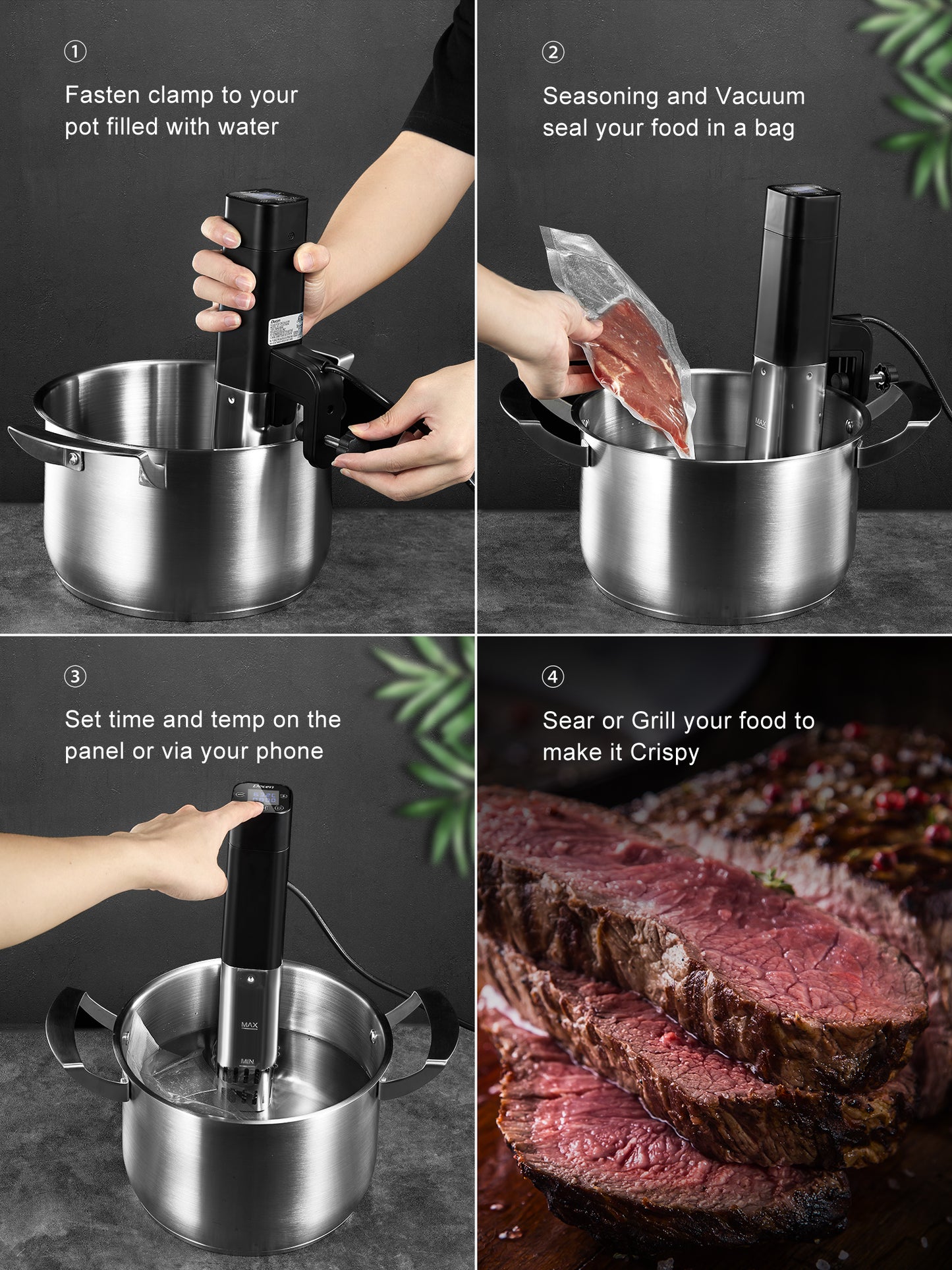 Decen | Sous Vide Cooker Precision Cooker, WiFi Immersion Circulator IPX7 Waterproof Sous Vide Machine with Temperature Control, Timer, Digital Touchscreen Display, Recipe for Kitchen, Smart APP, 800 W