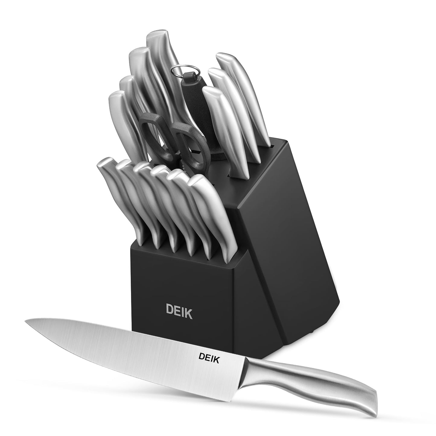 Deik Knife Set , 16 Pieces Stainless Steel Hollow Handle Kitchen Cutlery Set with Block