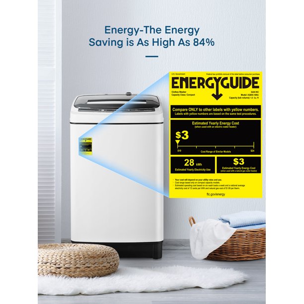 Portable Washing Machine, 1.54 cu.ft Full-automatic Washing Machine and Dryer with 8 Washing Programs, Compact Size Ideal for Dorms, Apartment, Camping and RV, Hoses for 2 Water-taps Included, White