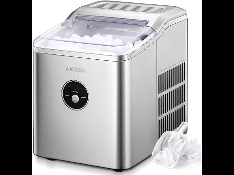 AICOOK Ice Maker Countertop, 28 lbs. Ice in 24 Hrs, 9 Ice Cubes Ready in 5 Minutes, Portable Ice Maker Machine 2L with LED Display Perfect for Parties Mixed Drinks, Ice Scoop and Basket Media 1 of 10